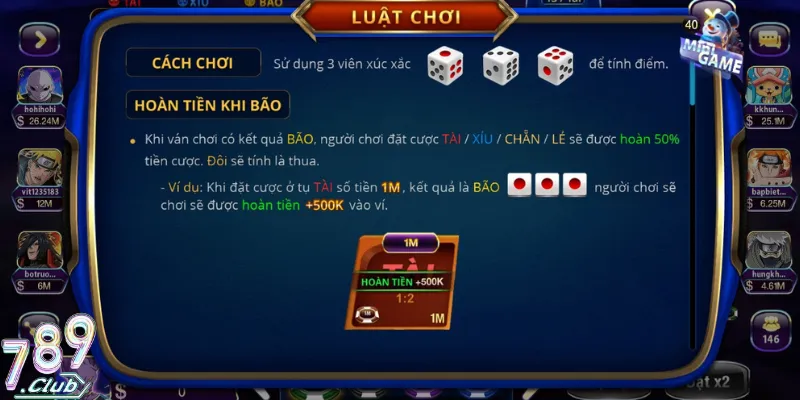 Hướng Dẫn 789Club - Cấu Trúc Bàn Cược Và Thao Tác Tài Xỉu 2 Cập nhật luật lệ chính xác của các phiên bản game