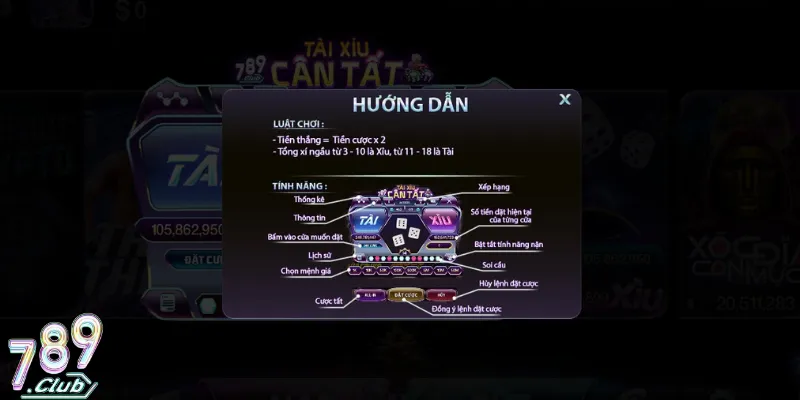 Hướng Dẫn 789Club - Cấu Trúc Bàn Cược Và Thao Tác Tài Xỉu 3 Làm quen với cấu trúc bàn chơi tài xỉu 789Club